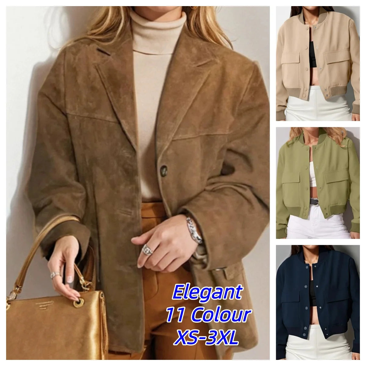 2026 Winter Women Elegant Jacket with Lapel Casual Single Breasted Pocket Long Sleeve Short Coat Street Overcoat Vintage Top
