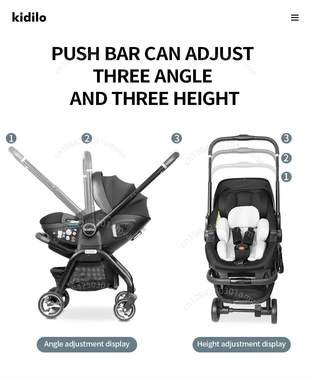 Kidilo 3-in-1 baby stroller, baby safety seat, newborn baby sleeping basket, portable 5 color choices Suitable for ages 0-1
