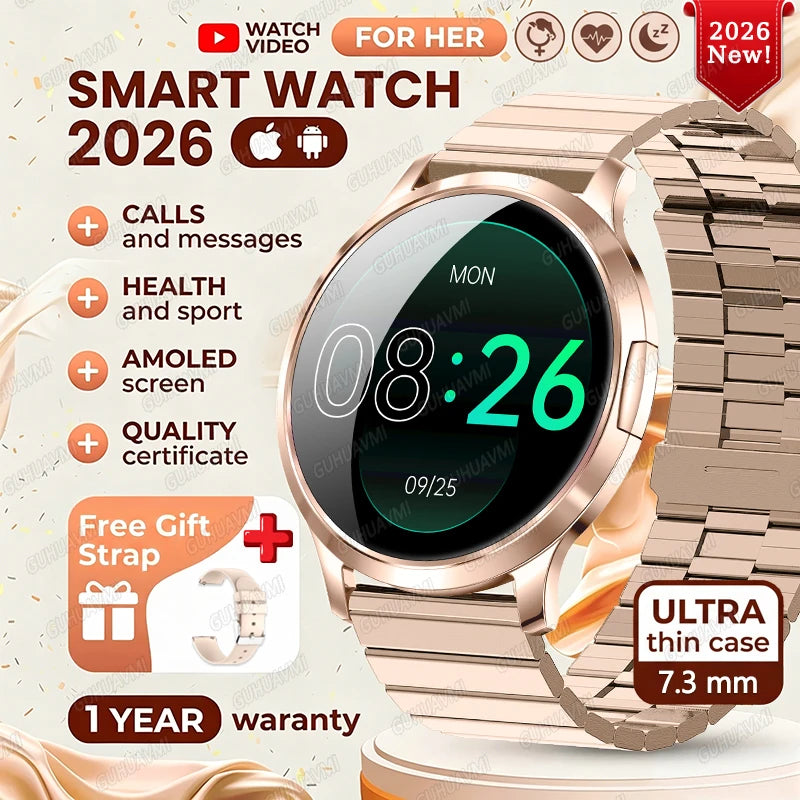 2026New Smart Watch For Women 466*466 AMOLED Display Fitness Monitor Bracelet Ladies' Gift BT Call Digital Clock For Android IOS
