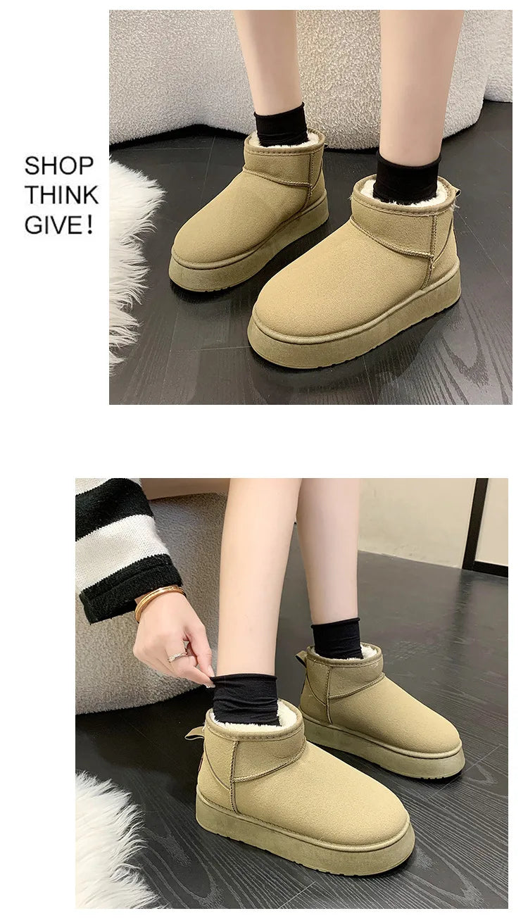 Winter Women Short Plush Warm Snow Boots Casual Shoes New Suede Fur Chelsea Ankle Boots Flats Platform Ladies Shoes Botas