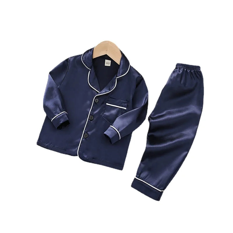 Boys Girls Kids Pajama Sets Causal Solid Long Sleeve T-Shirt Tops with Pants Toddler Baby Sleeping Clothes Pijamas Sleepwear