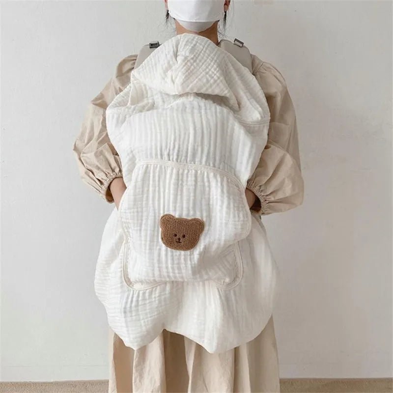 Baby Carrier Cover Muslin Hooded Mosquito Protection Blanket for Hip Seat Stroller Lightweight Breathable Infant Cape 80*100cm