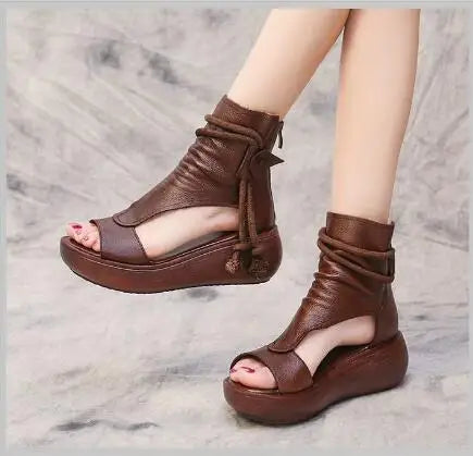 GKTINOO 2026 New Summer Black Women Leather Sandals Cool Boots Platform Shoes Wedges Sandals Women Shoes Fashion Outdoor Sandals