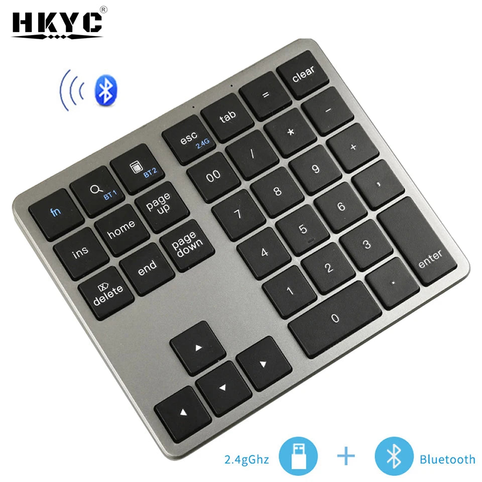 2.4G Bluetooth Number Pad Ultra-thin Wireless Numpad USB Rechargeable Numeric Keypad for IOS Android Window Digital Keyboard