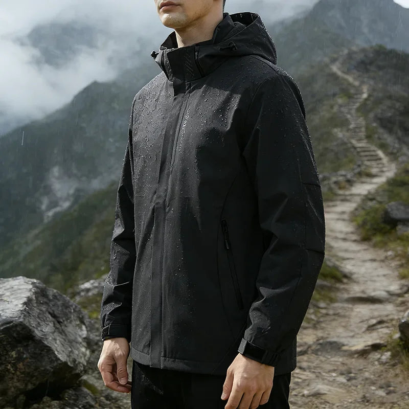 Mens Hooded Waterproof Jackets Autumn Lightweight Outdoor Raincoat Hiking Climbing Windproof Jacket Fashion Windbreaker Coat Man