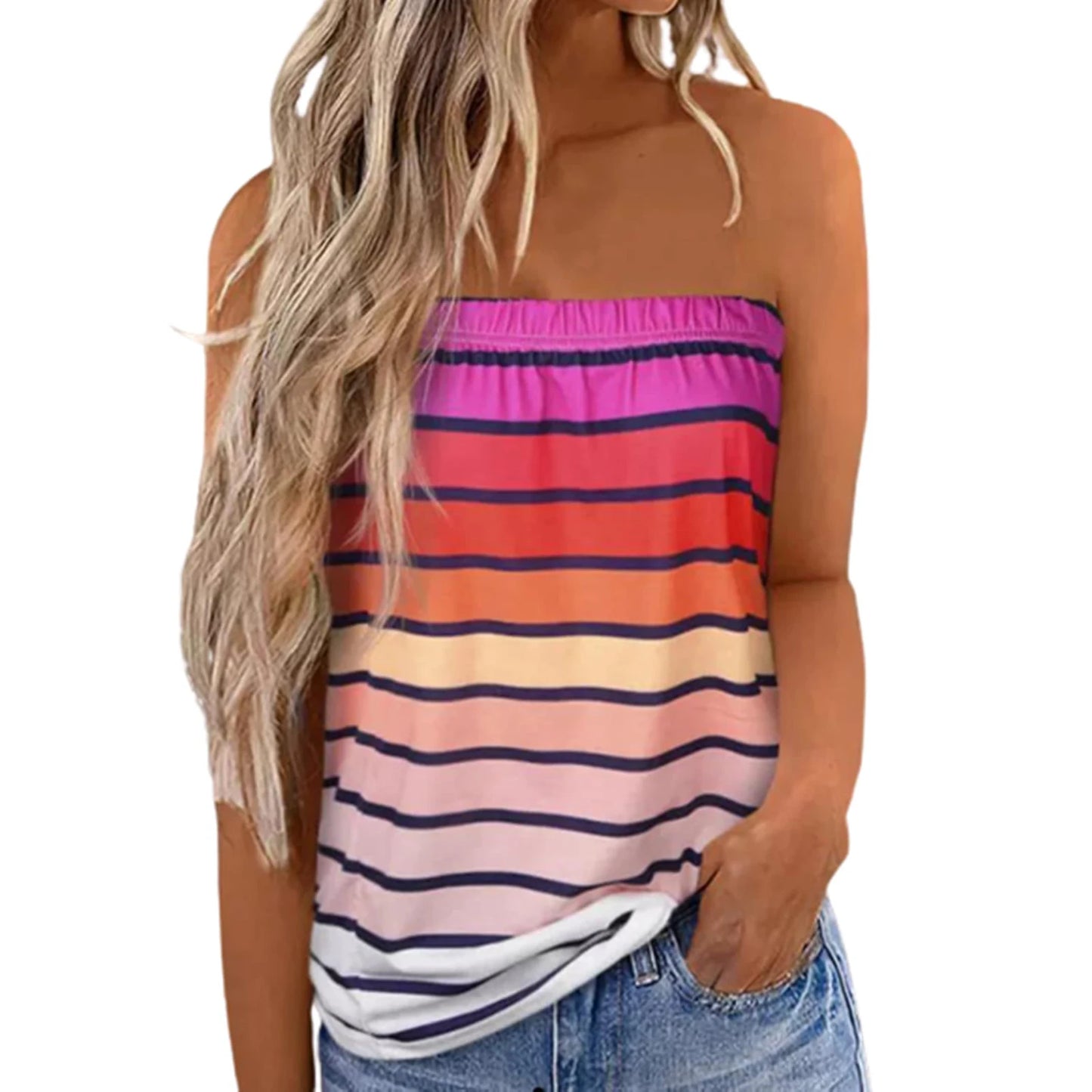 2022 Women Sexy Tube Top Summer Women Casual Tank Crop Tops Solid Color Elastic Design Backless Breathable Strapless Tops