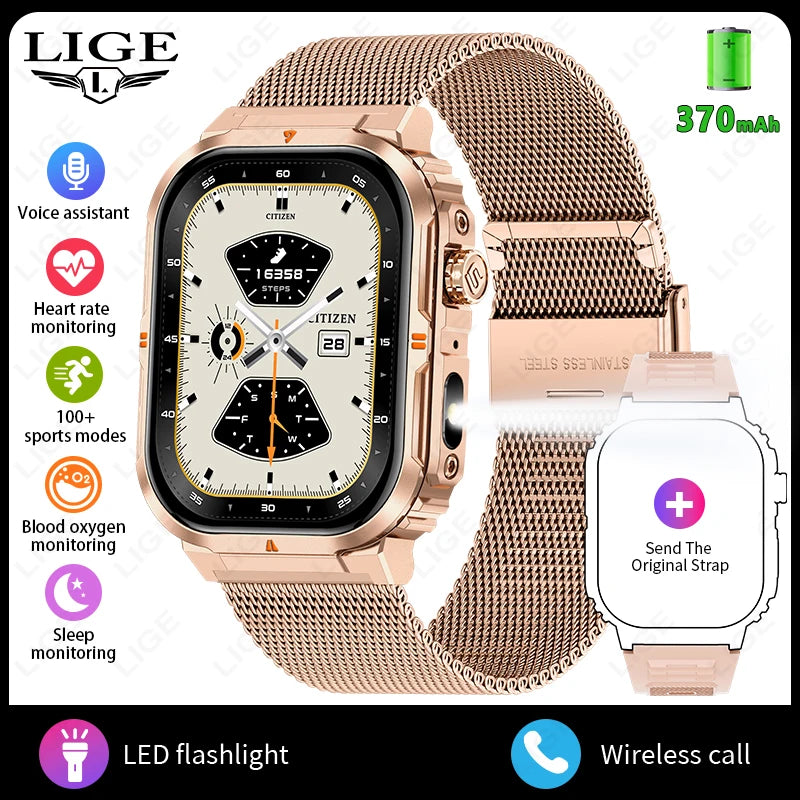 LIGE New Smart Watch For Men Women 2.01" HD Display Health Monitor Sport Fitness Watches AI Voice Bluetooth Call Smartwatch Men