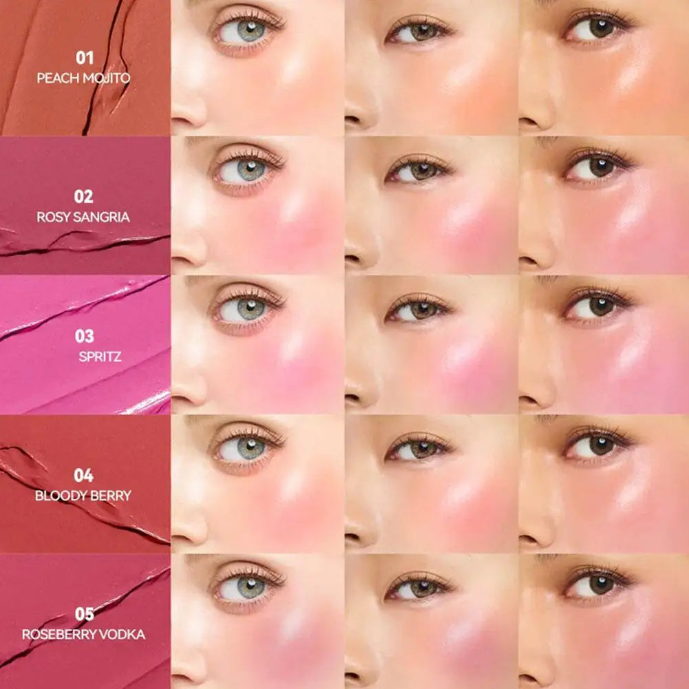 Matte Blush Stick with Natural Satin Finish Offers 5 Color Shades Moderate Coverage Long-lasting Nourishing Skin Care Makeup