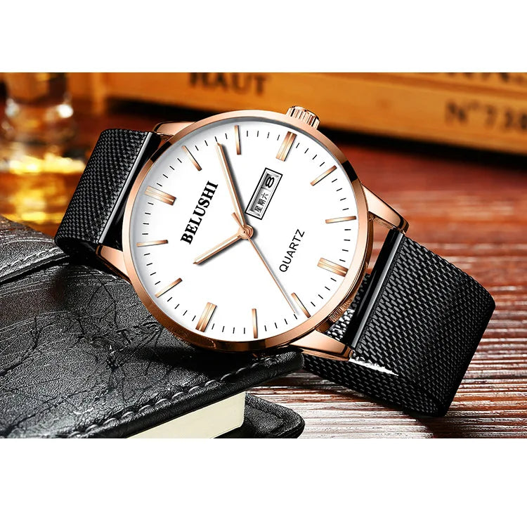 BELUSHI New Simple Student Fine Steel Mesh Wristwatch Waterproof Brand Man Watch Quartz Watch Men's Watch reloj hombre