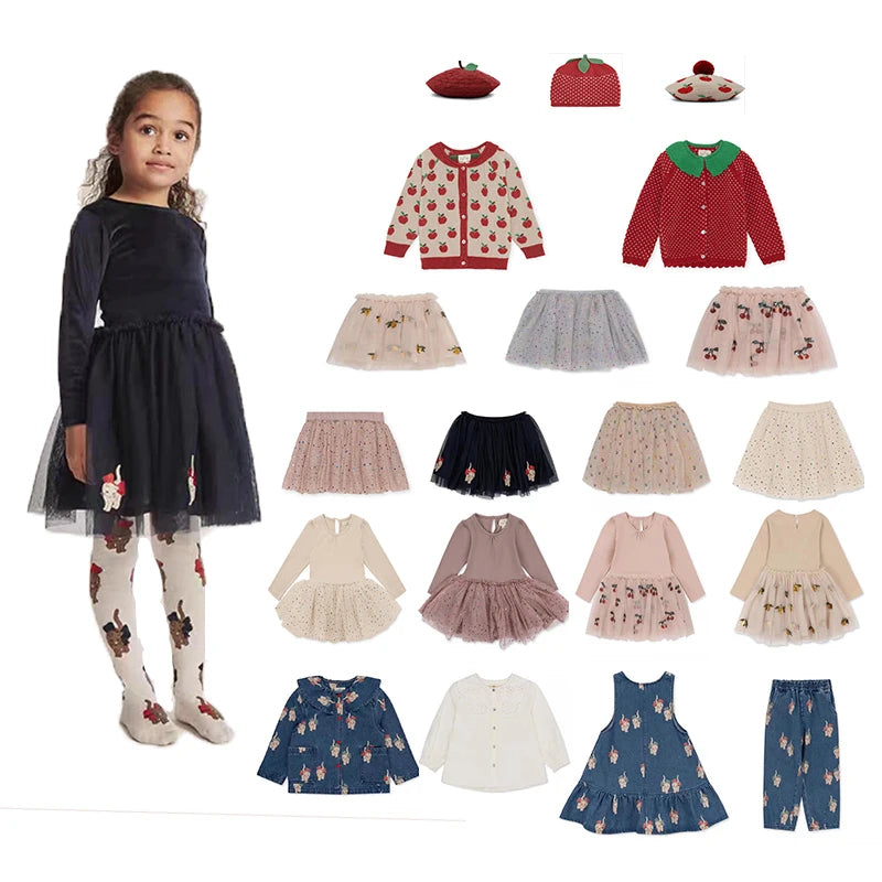 Girls Dress 23 KS Knitted Dress Girl Knitted Wool Cardigan Short Skirt Set Beret Christmas Girl Party Dress Baby Girl One-piece