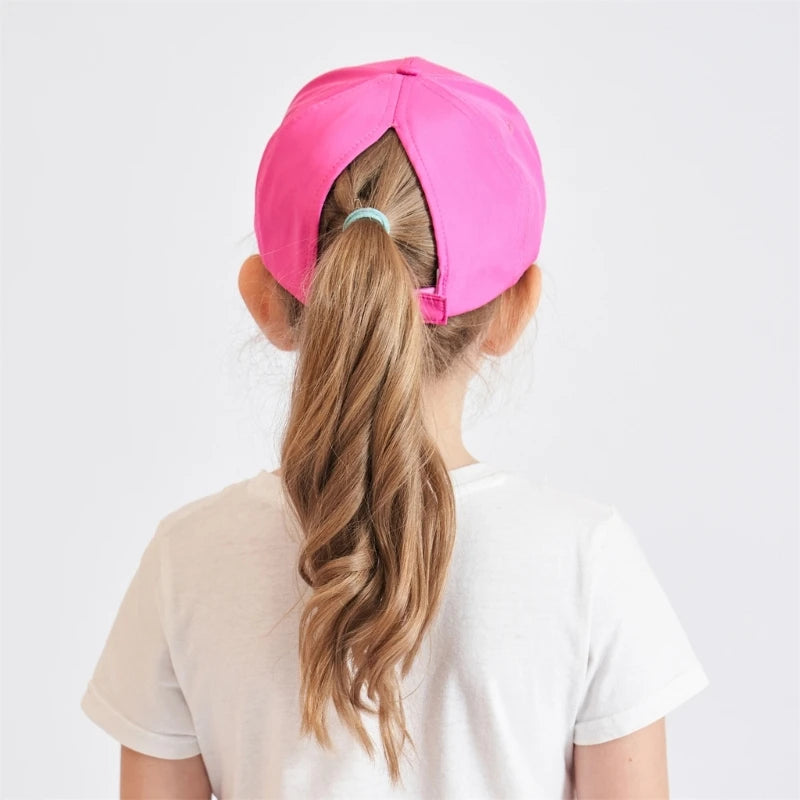 Sombrero para el sol para niños, béisbol de ala ancha con agujero para cola de caballo, gorra de pico a prueba de sol para niñas pequeñas, gorro de caballo de moño alto 3-6T