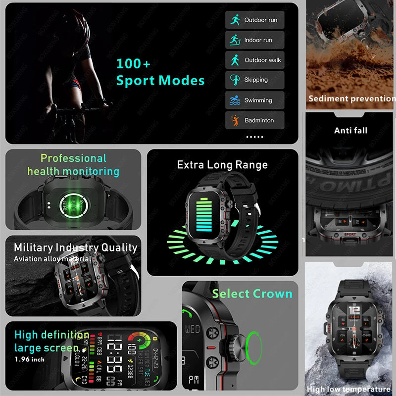 For Xiaomi Rugged Military Smart Watch Men Sports Ftiness GPS Watches IP68 Waterproof 1.96'' AI Voice Bluetooth Call Smartwatch