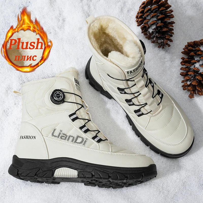 Men's Winter Snow Boots, Mid-Calf Design, Thick Plush Lining for Warmth and Comfort, Suitable for Cold Weather Sports and Casual Wear