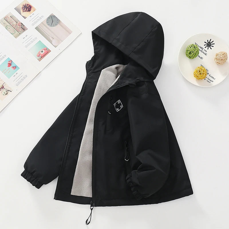 Autumn Winter Teen Boys Jacket Thick Fleece Windproof Warm Hooded Sports Coat For 4-14 Years Kids Clothes Children Outerwear Top