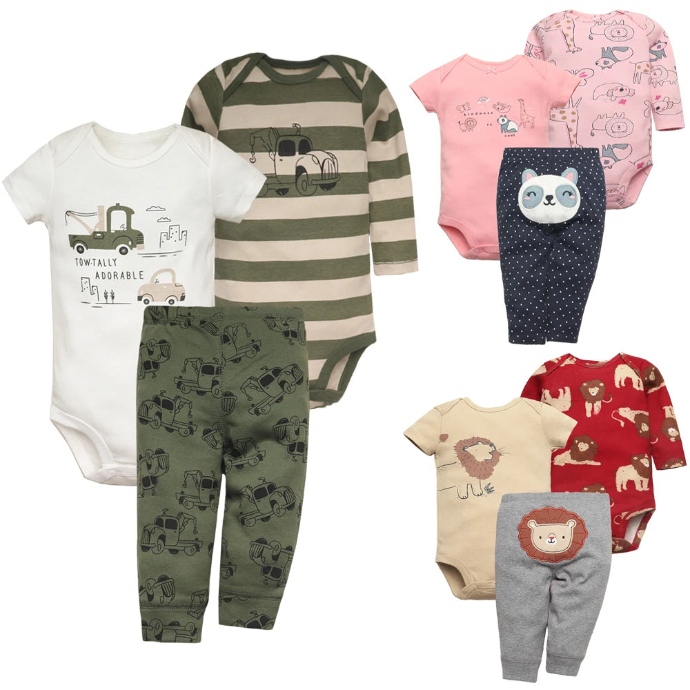 Monos y pantalones para bebé, ropa de algodón para recién nacido, conjuntos de ropa para niña de 0 a 24 meses, mono de verano, 3 uds.