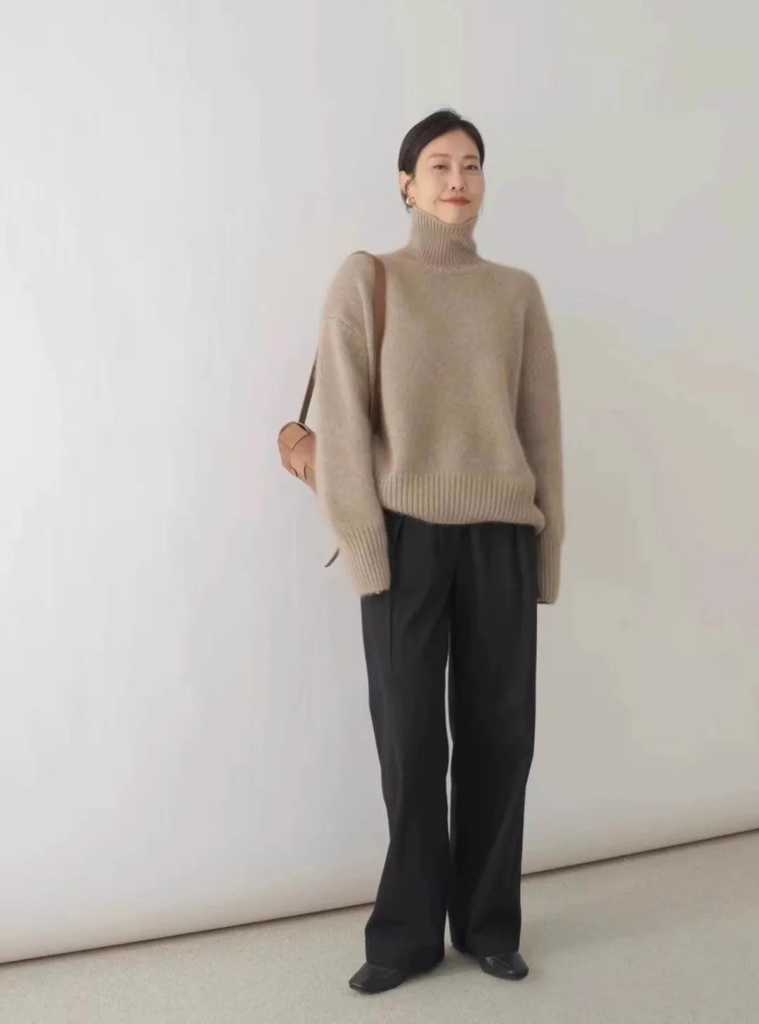 2024 Autumn and Winter New Thick Cashmere Sweater Women High Neck Pullover Sweater Warm Loose Knitted Base Sweater Jacket Tops