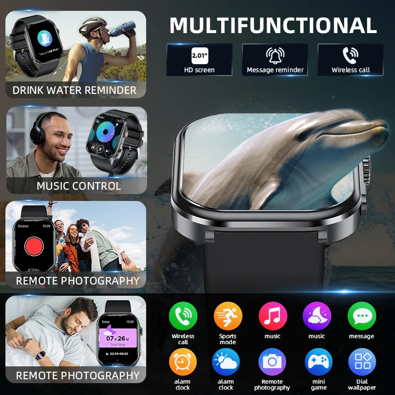 LIGE Women Smart Watch 2.01" IP68 Waterproof Outdoor Sports Tracker LED Flashlight Bluetooth Call Men Smartwatch For Android iOS