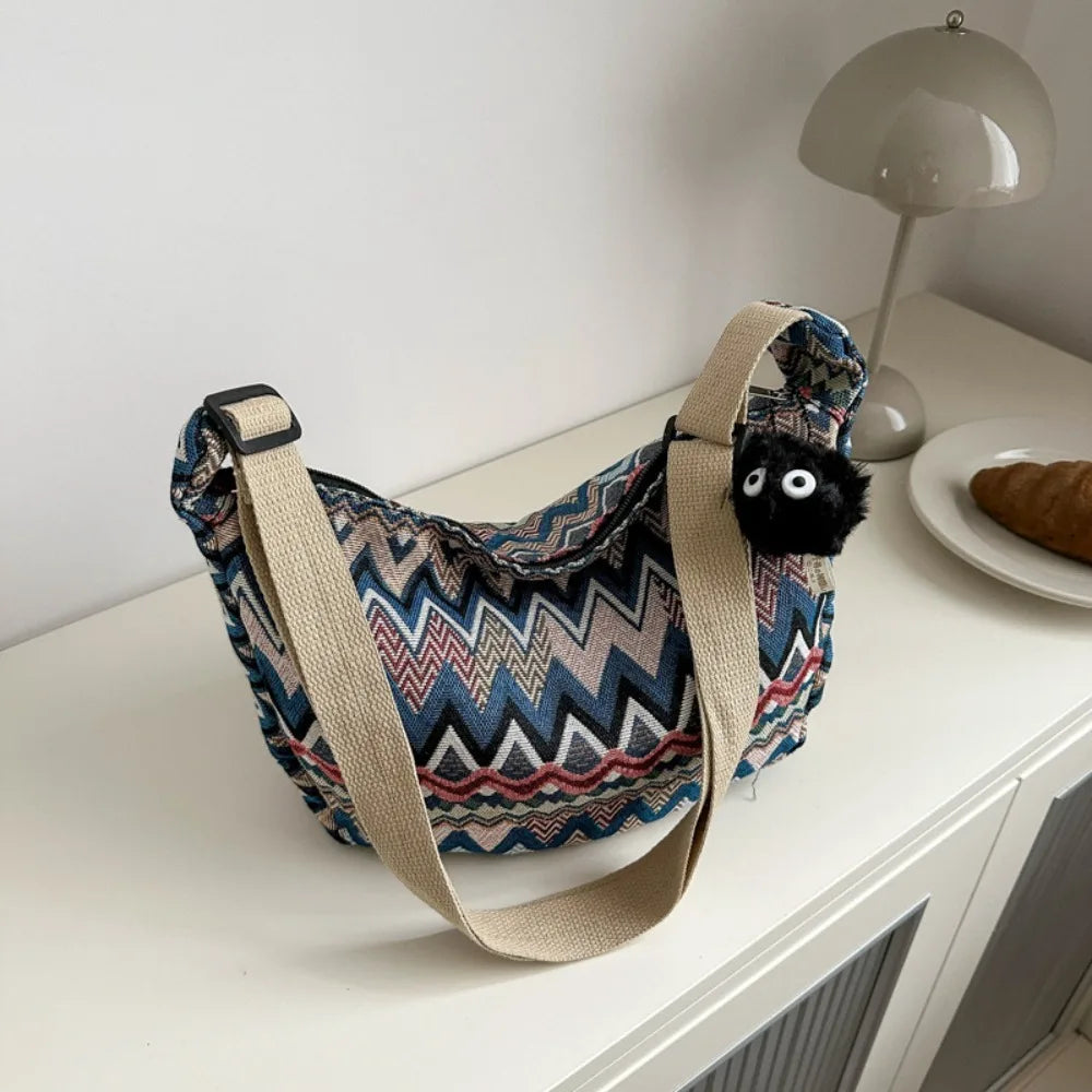 Thailand Ethnic Style Shoulder Bag Saddle Bag Large Capacity Messenger Bag Dumpling Bag Casual Commuting Bag Tote Bag