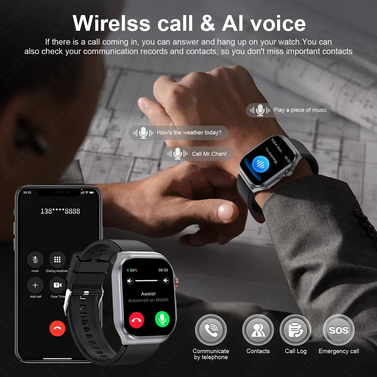 LIGE New ECG+PPG Smart Watch Micro Physical Examination Blood Lipids Uric Acid NFC Bluetooth Call Health Smartwatch Men Women