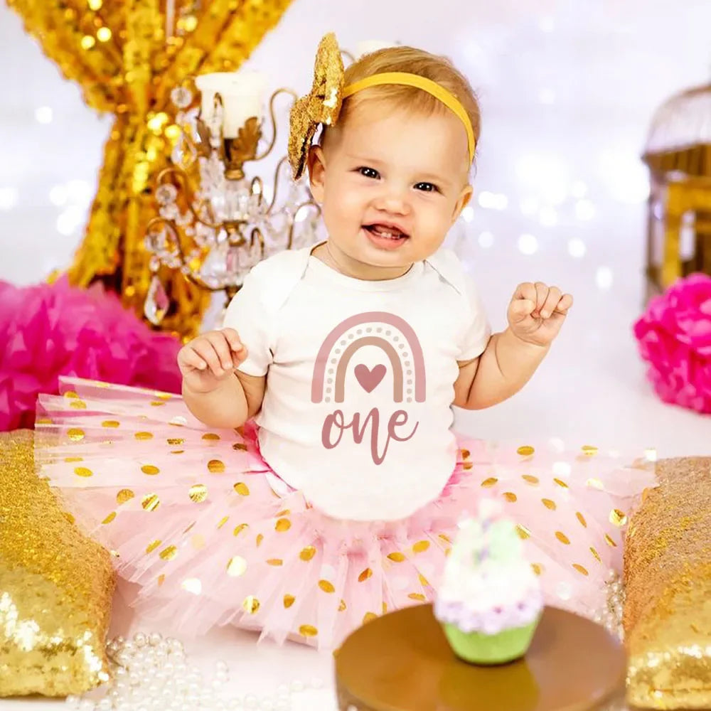 Vestidos de cumpleaños para niña pequeña, vestido de tutú de princesa de manga corta con número de arcoíris, ropa para recién nacido, fiesta infantil