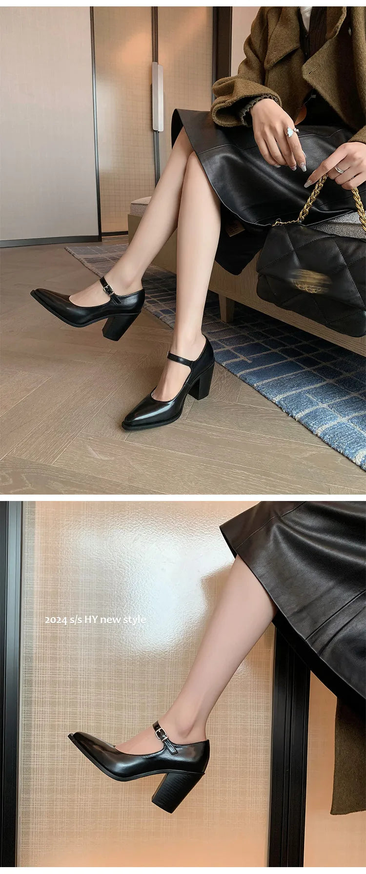 MKKHOU Fashion Pumps New High Quality Genuine Leather Pointed High Heels Mary Jane Shoes Women's Heels Leather Shoes Women Shoes