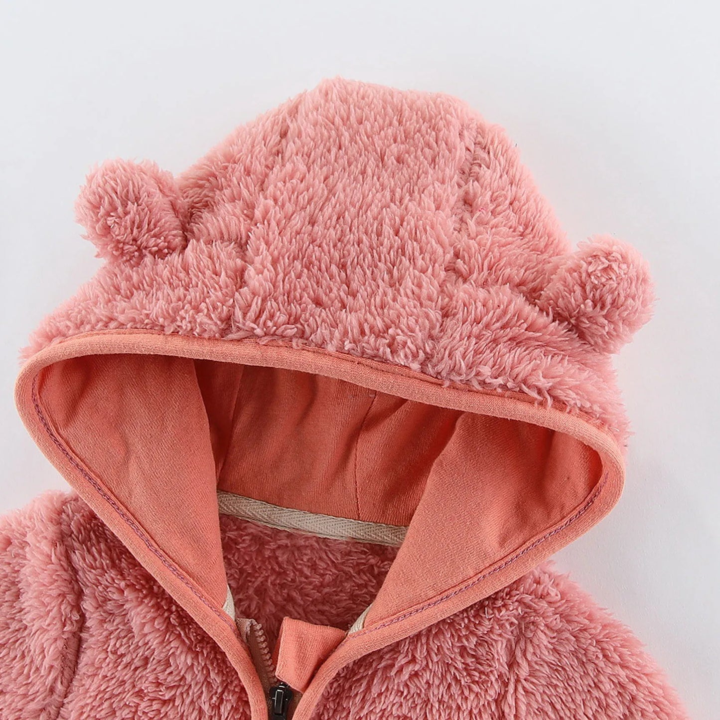 Chaqueta con capucha de lana para bebés recién nacidos, abrigo con orejas de oso y cremallera para niños pequeños, traje de nieve, prendas de vestir térmicas de invierno, sudaderas con capucha