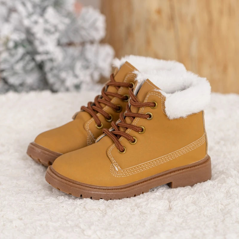 New Children's Winter Boots for Boy Warm Outdoor Girls Fashion Ankle Boots Solid Color Versatile Kids Causal School Cotton Boots
