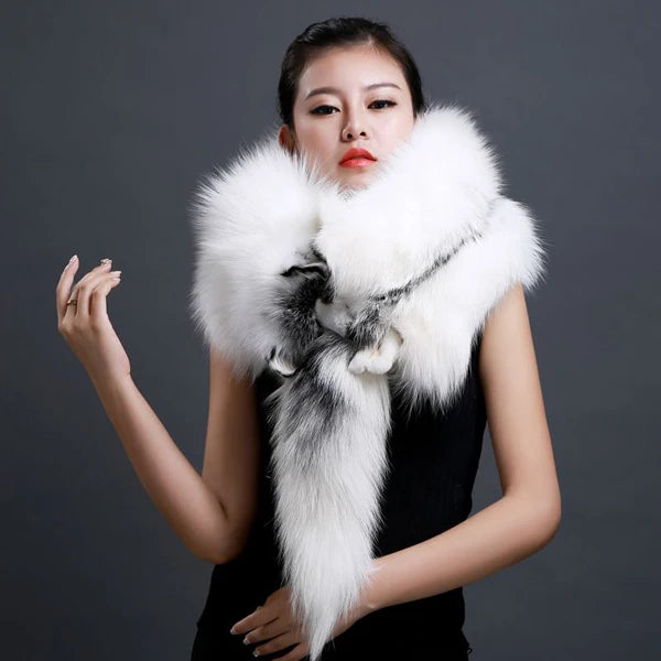 Winter Warm Large Real Fox Fur Collar Natural Fur Coat Scarves Luxury Women Men Jackets Hood Shawl Decor Female Neck Scarf Wraps
