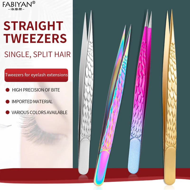 Straight False Eyelash Tweezers Stainless Steel High Precision Anti-static Eyelash Extension Tweezer Makeup Tool