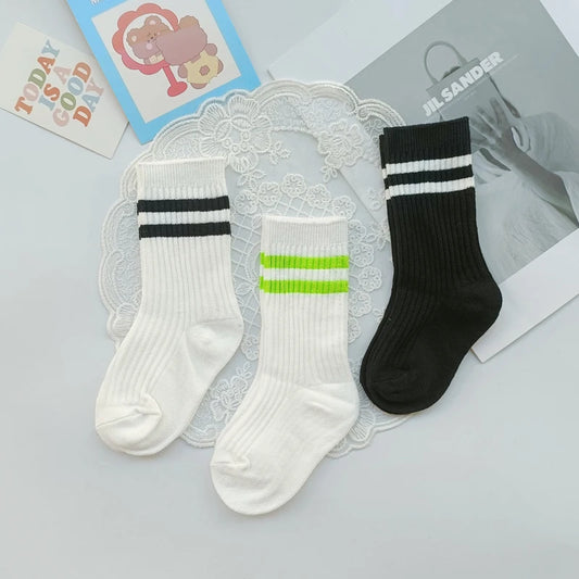 Boys and Girls' Sports Socks White Children's Mid Tube Socks Baby Primary School Students'  Cotton Socks  Four Seasons