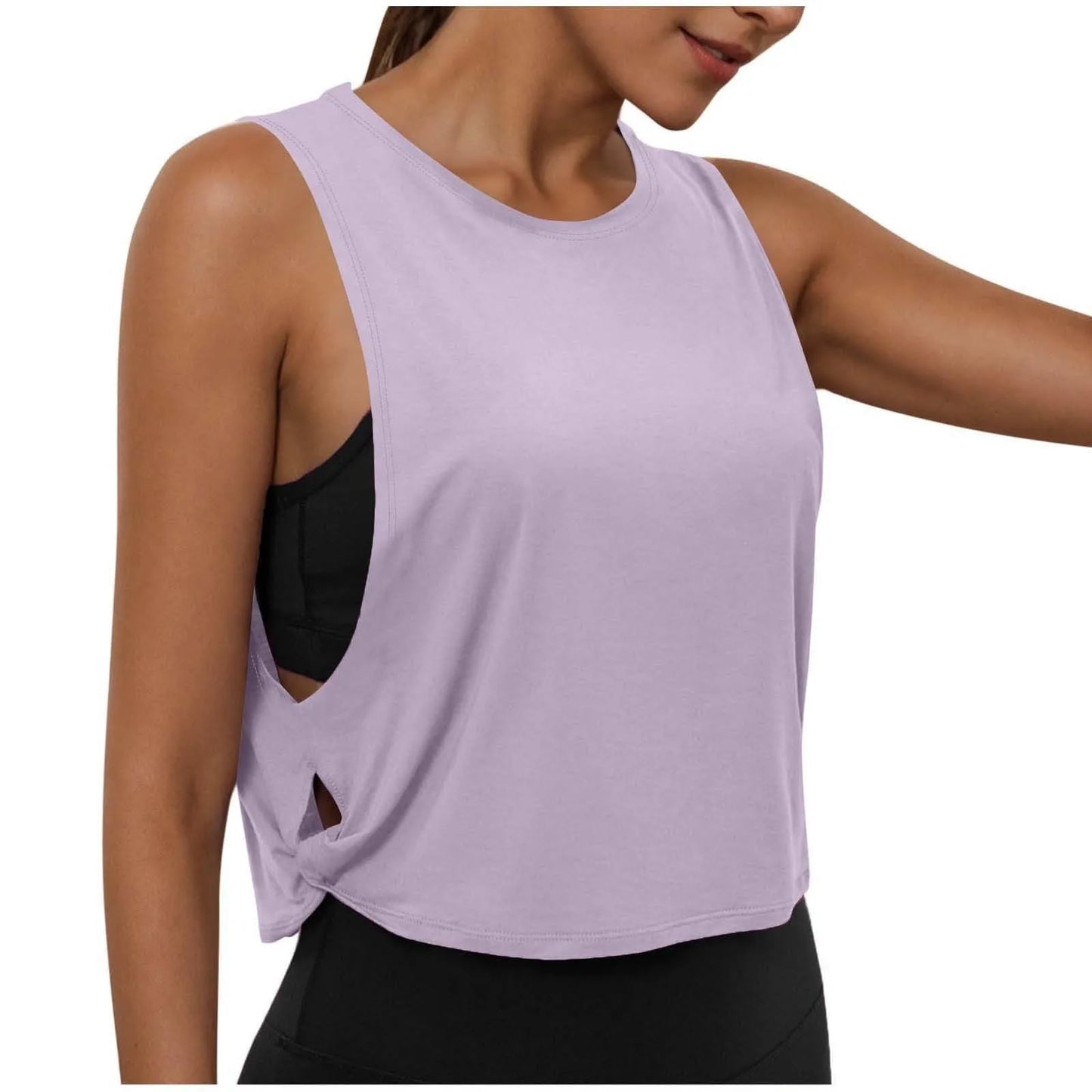 Women Sleeveless Yoga Tops Athletic Vest Breathable Blouse Cover Up Gym Workout Cool T-Shirt Running Short Tank Crop Top