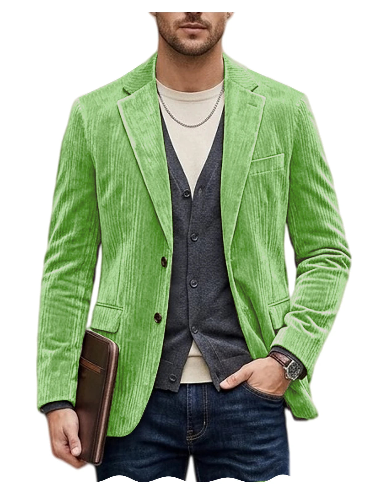Men's Corduroy Blazer Jacket Casual Double-Sided Snow Cotton Slim Fit Notched Lapel Sport Coat for Business Daily Wear