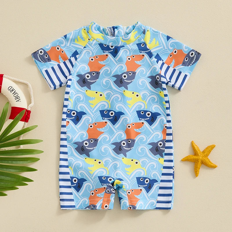 Toddler Baby Boy Summer Swimsuit Short Sleeve Zipper Jumpsuit Rash Guard Swimwear  Beach Wear Sunsuit