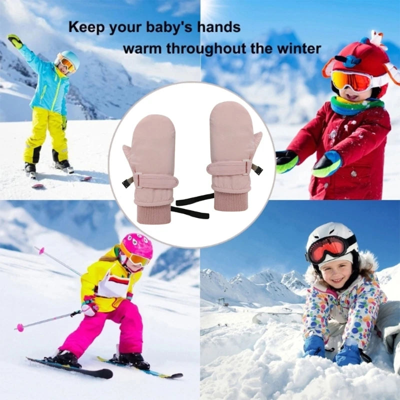 Warm Baby Toddler Winter Ski Gloves with String Cold Weather Mittens for Boys & Girls Fleece Lined Insulated Snow Gloves 6M-4Y