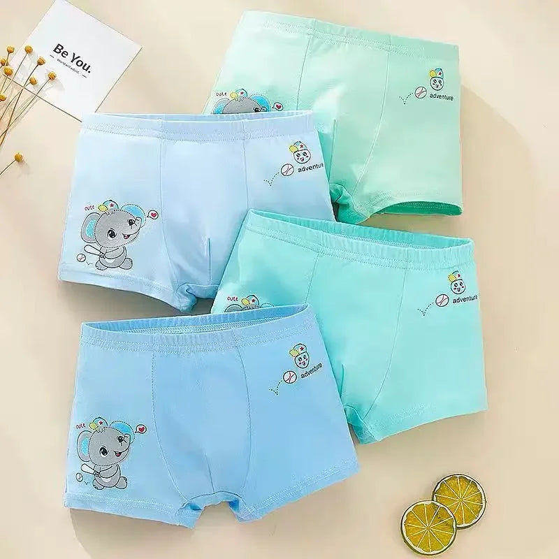 4pcs/Pack Boys Underwear Kids Milk Silk Boxer Cute Cartoon Training Boyshorts for Toddler Size 3-12 Years