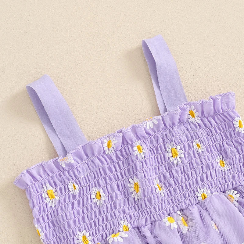 Vestido de tul para niñas, vestido Floral de margaritas para fiesta de cumpleaños, sin mangas, con tirantes, ropa informal para niño niña, vestido de princesa