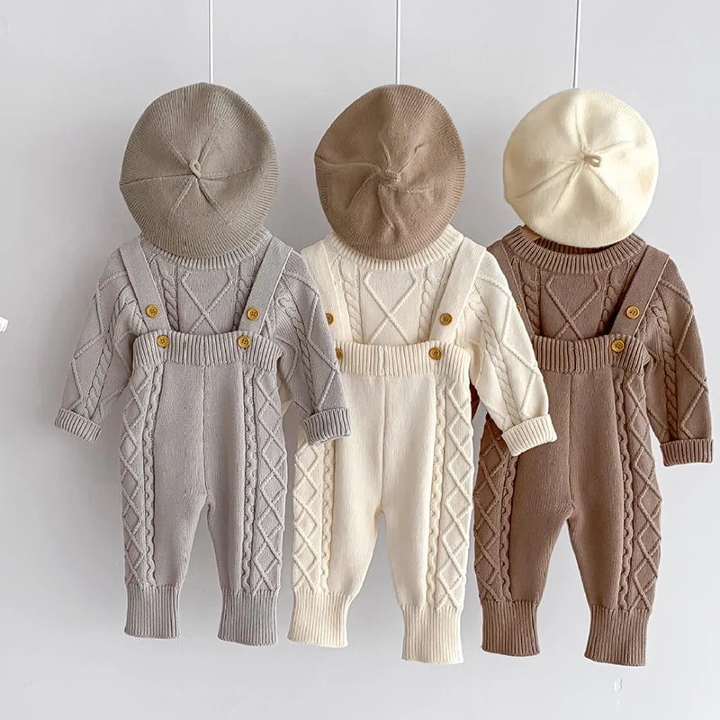 Otoño primavera estilo coreano recién nacido niñas niños Color sólido tejido ropa conjunto suéter general niños ropa traje
