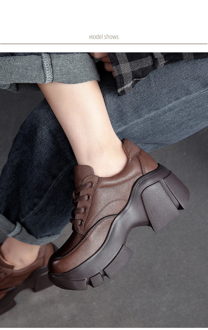 GKTINOO 2026 Women Shoes Handmade Retro 100% Genuine Leather Thick High Heel Chunky Platform Casual Height Increasing Shoes