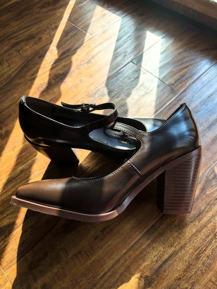 MKKHOU Fashion Pumps New High Quality Genuine Leather Pointed High Heels Mary Jane Shoes Women's Heels Leather Shoes Women Shoes