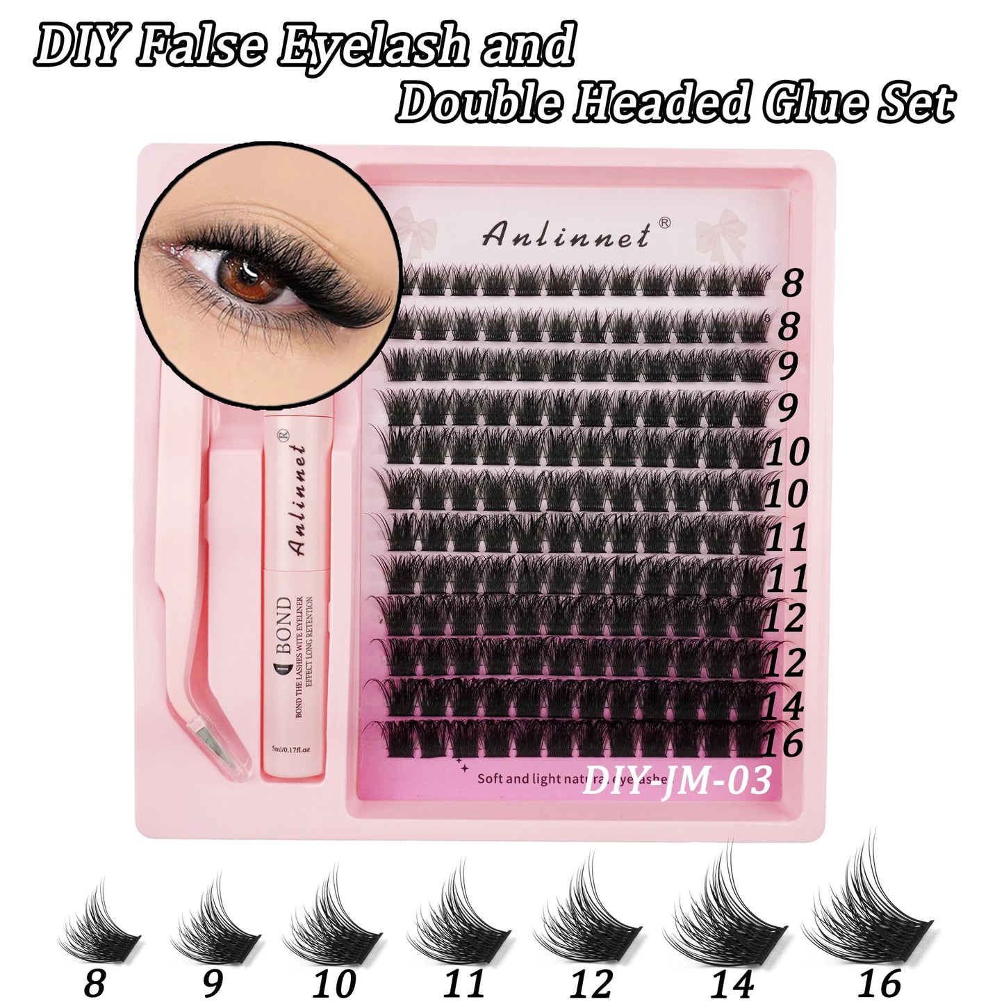 Eyelash Bundle Set DIY Eyelash 8-15mm Extended Makeup Personal Eyelash Adhesive+Sealing Layer Adhesive+Eyelash Tweezers
