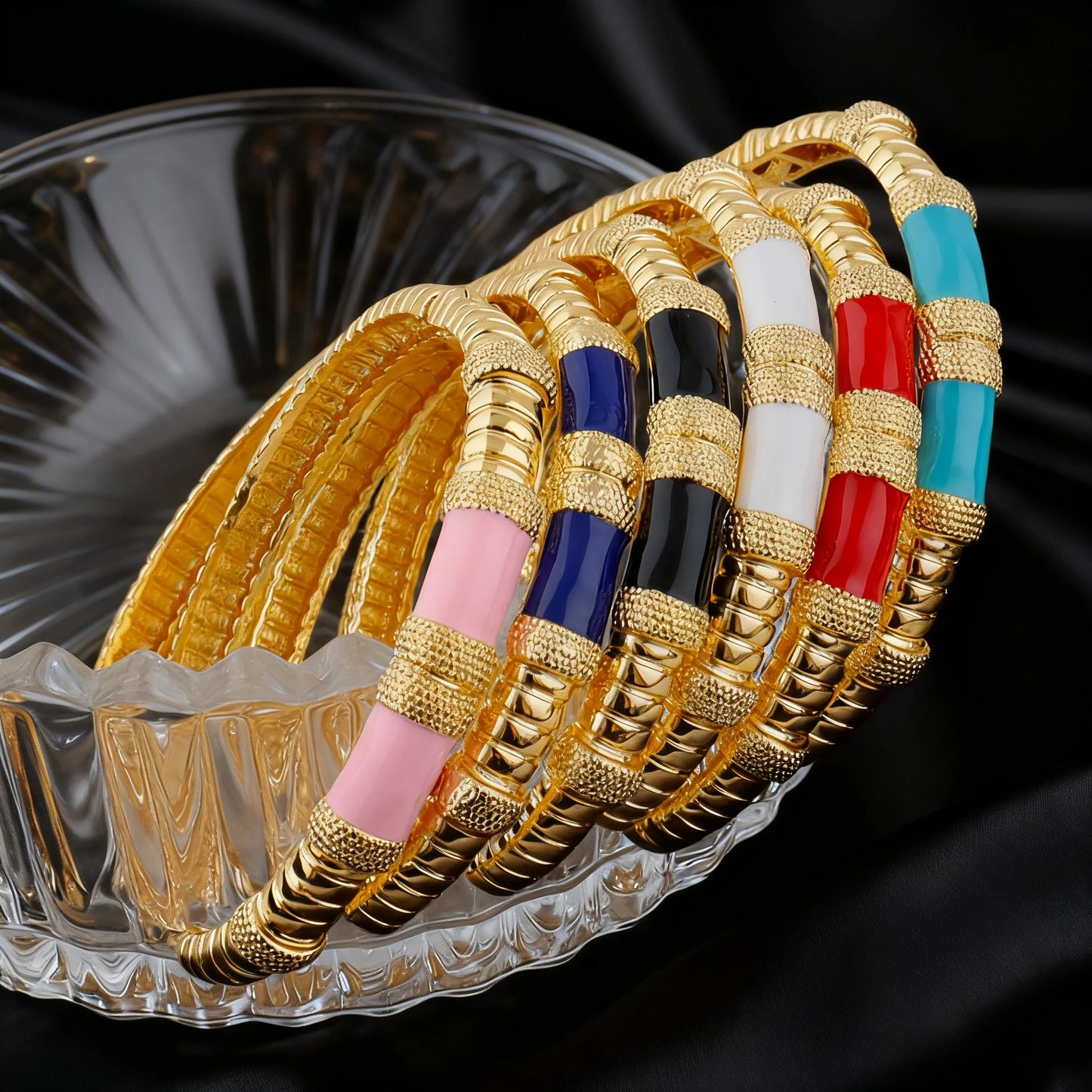 18K Gold Color Plated Dubai Bracelets Luxury Arabian Wedding Jewelry Sets, Hidden Buckle Women’s Bracelets and Rings Jewelry Set
