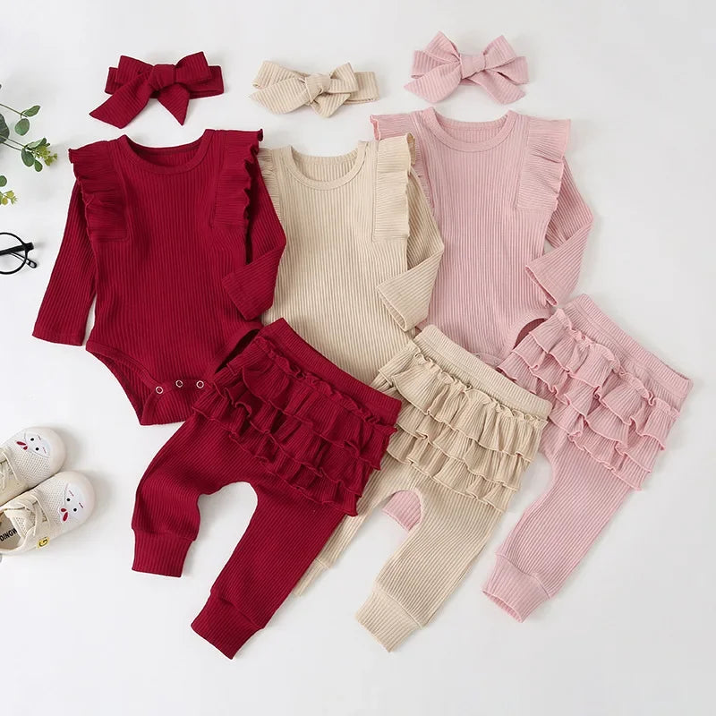 0-24M Newborn Infant Baby Girls Ruffle T-Shirt Romper Tops Leggings Pant Outfits Clothes Set Long Sleeve Fall Winter Clothing