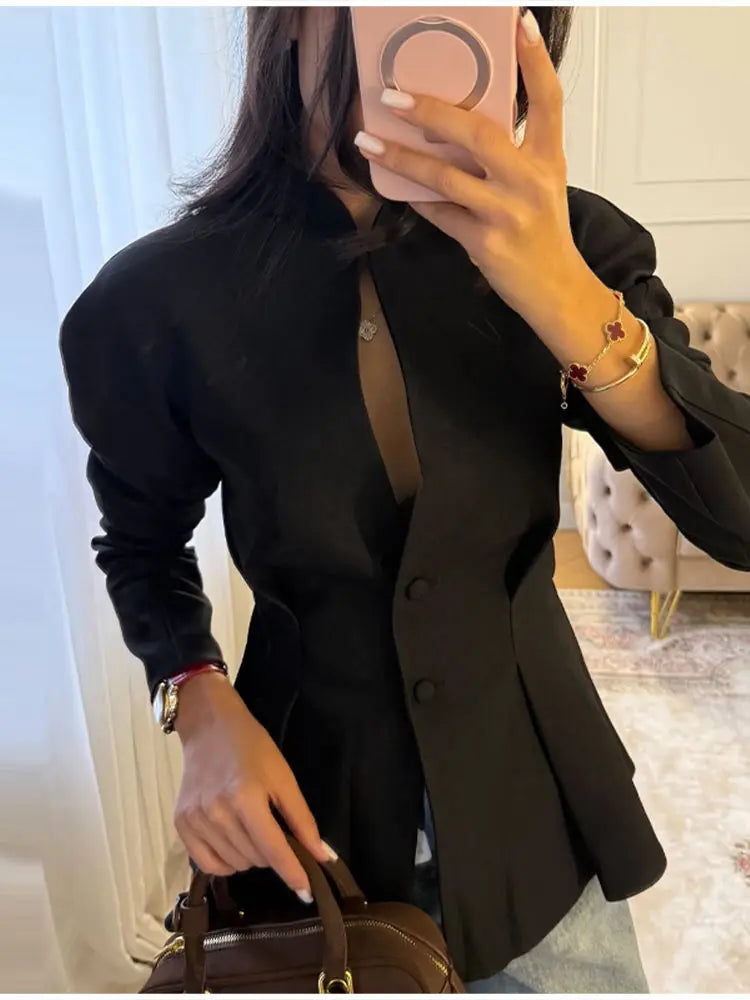 Elegant Pleated Waist Cinched Women's Jacket  Chic V Neck Single Breasted Lace Up Coat 2026 Lady Casual Slim Commute Outerwear