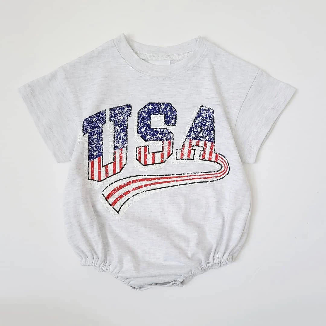 Baby Boys USA Print T-Shirt Romper Newborn Bebe Short Sleeve Sweatshirt Onesie Toddler Girls Romper 0-24M Jumpsuits Summer