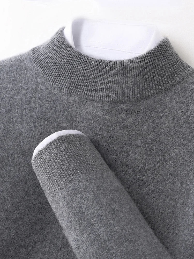 100% Pure Cashmere Men's Sweater Half High Neck Pullover Youth Business Casual Long Sleeve Jumper Spring/Autumn High-End Jacket