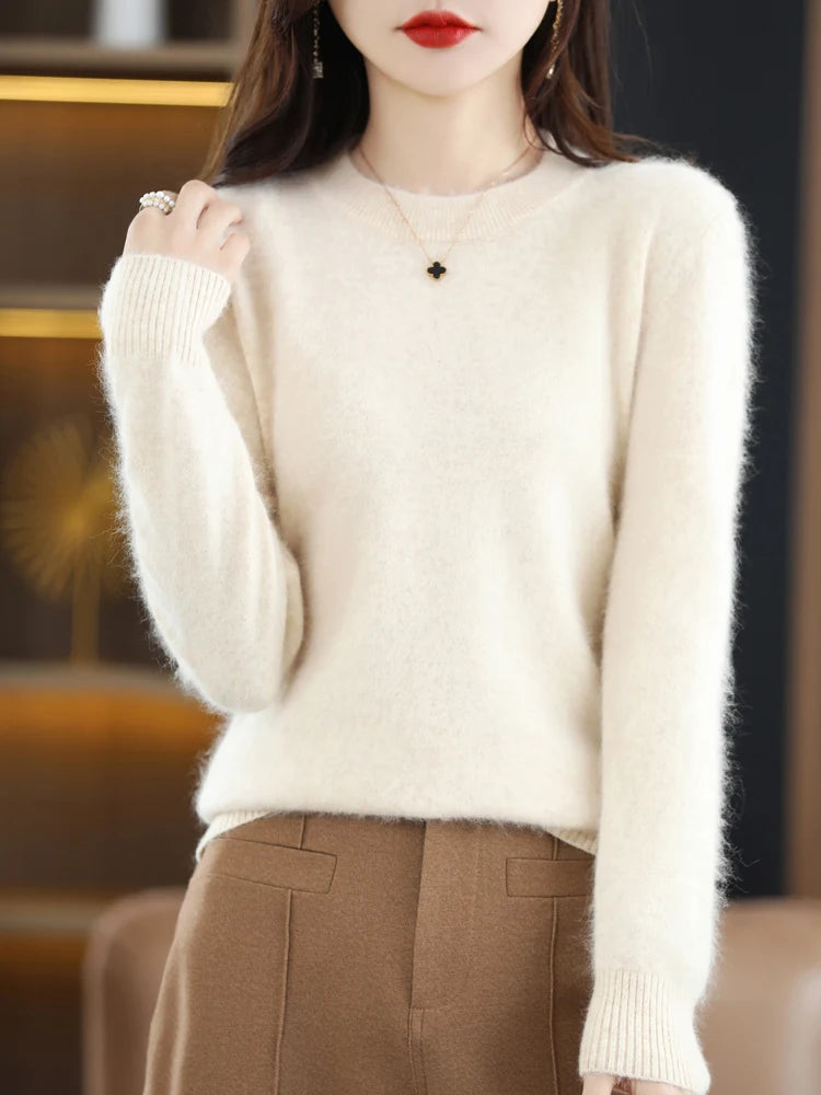 Winter Women Sweater 100% Mink Cashmere Half Turtleneck Knitted Pullovers Loose Soft Warm Female Long Sleeve Solid Jumper S-XXL