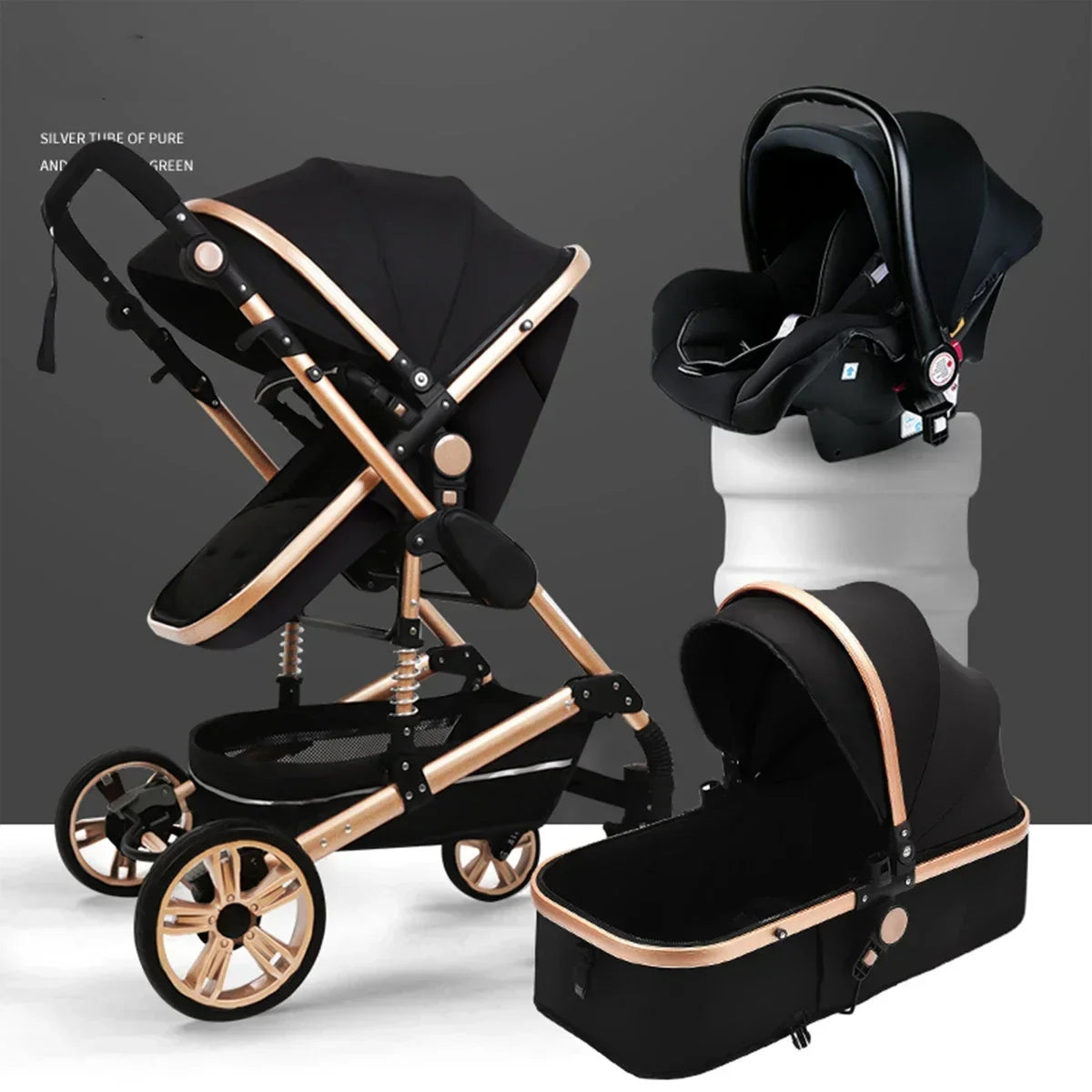 Baby stroller 3in1 with car seat with ISOFIX base, luxury high landscape baby carriage aluminum alloy frame travel stroller