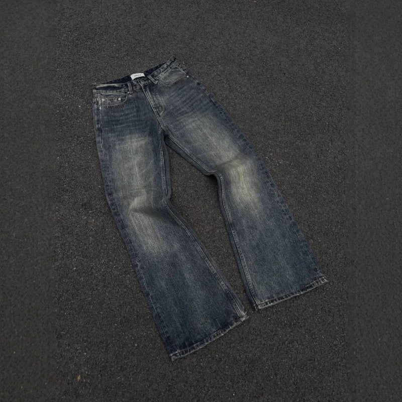 Bootcut Jeans Denim Pant Men Vintage Washed Distressed Y2k Streetwear Work Casual High Waist Straight Trousers Loose Spring 2026