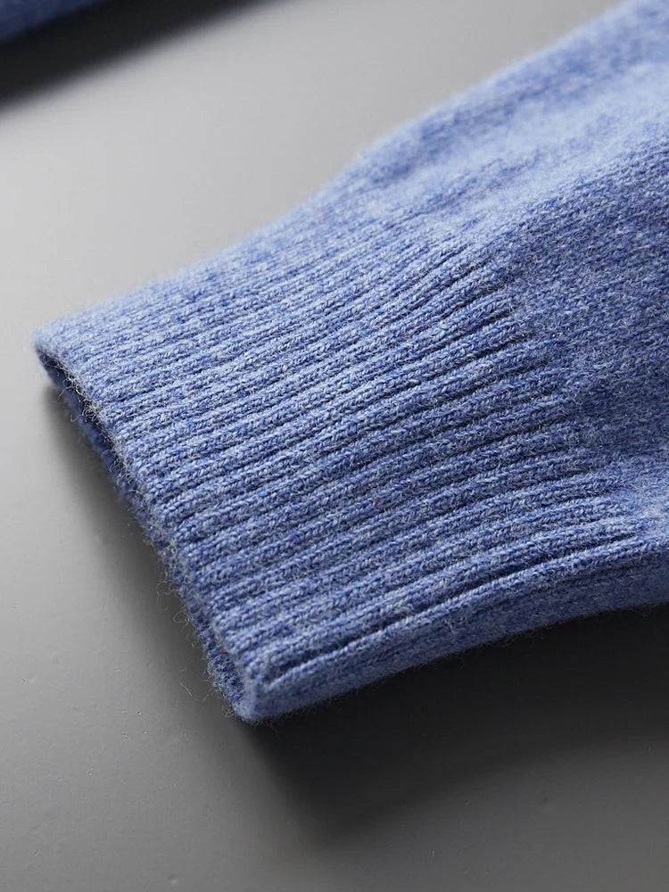 Fashion Autumn Winter New Cashmere Sweater Men's 100% Merino Wool Pullover Casual Loose POLO Knitted Bottom Shirt Jacket Shirt