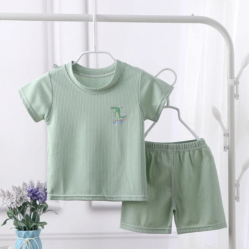 New Children's Short-sleeved Pajamas Suit Girls Boys T-shirt Baby Home Clothes Kids Clothing Set